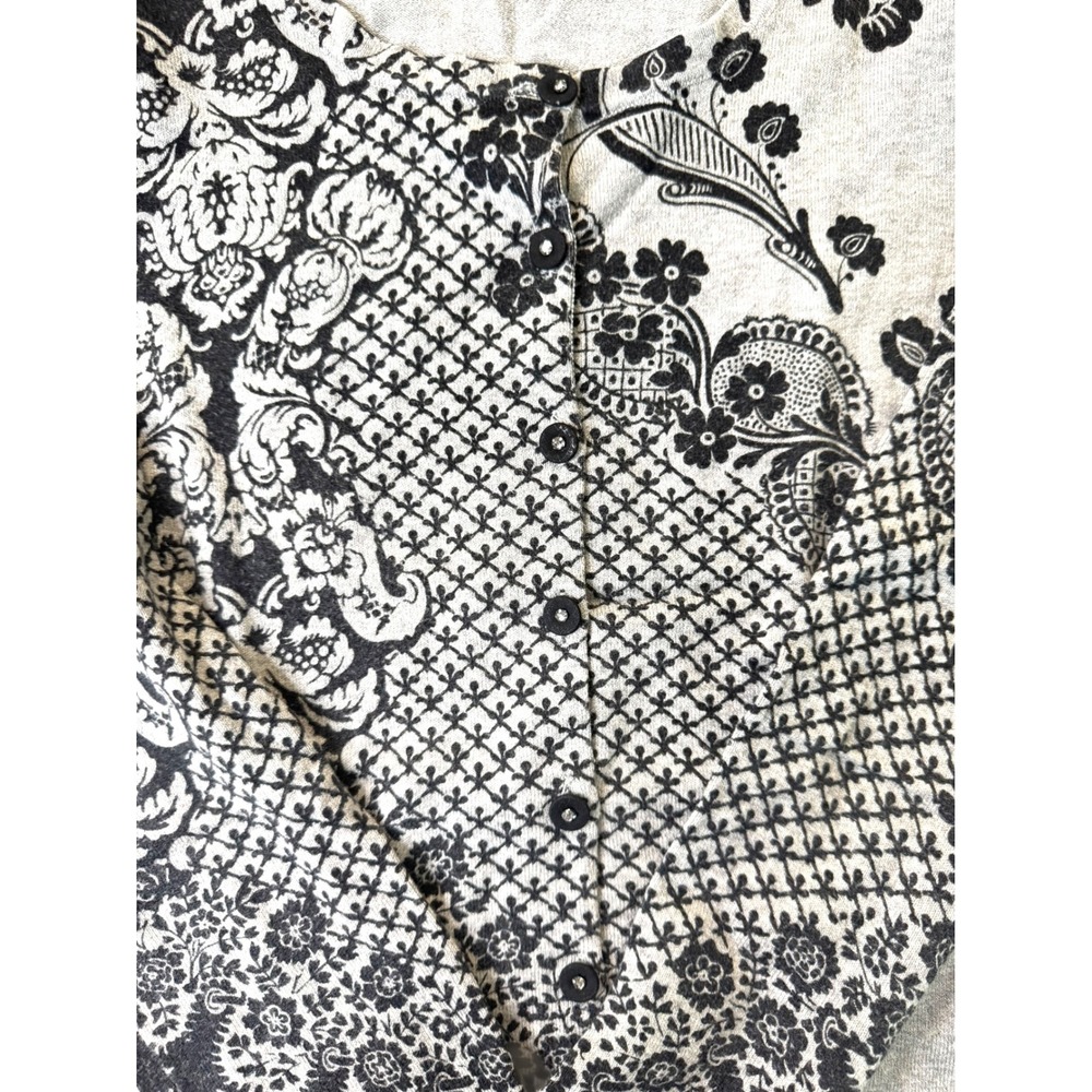 Charlotte Tarantola Black White Floral Print Button Up Cardigan Sweater Y2K Chic - Picture 4 of 5